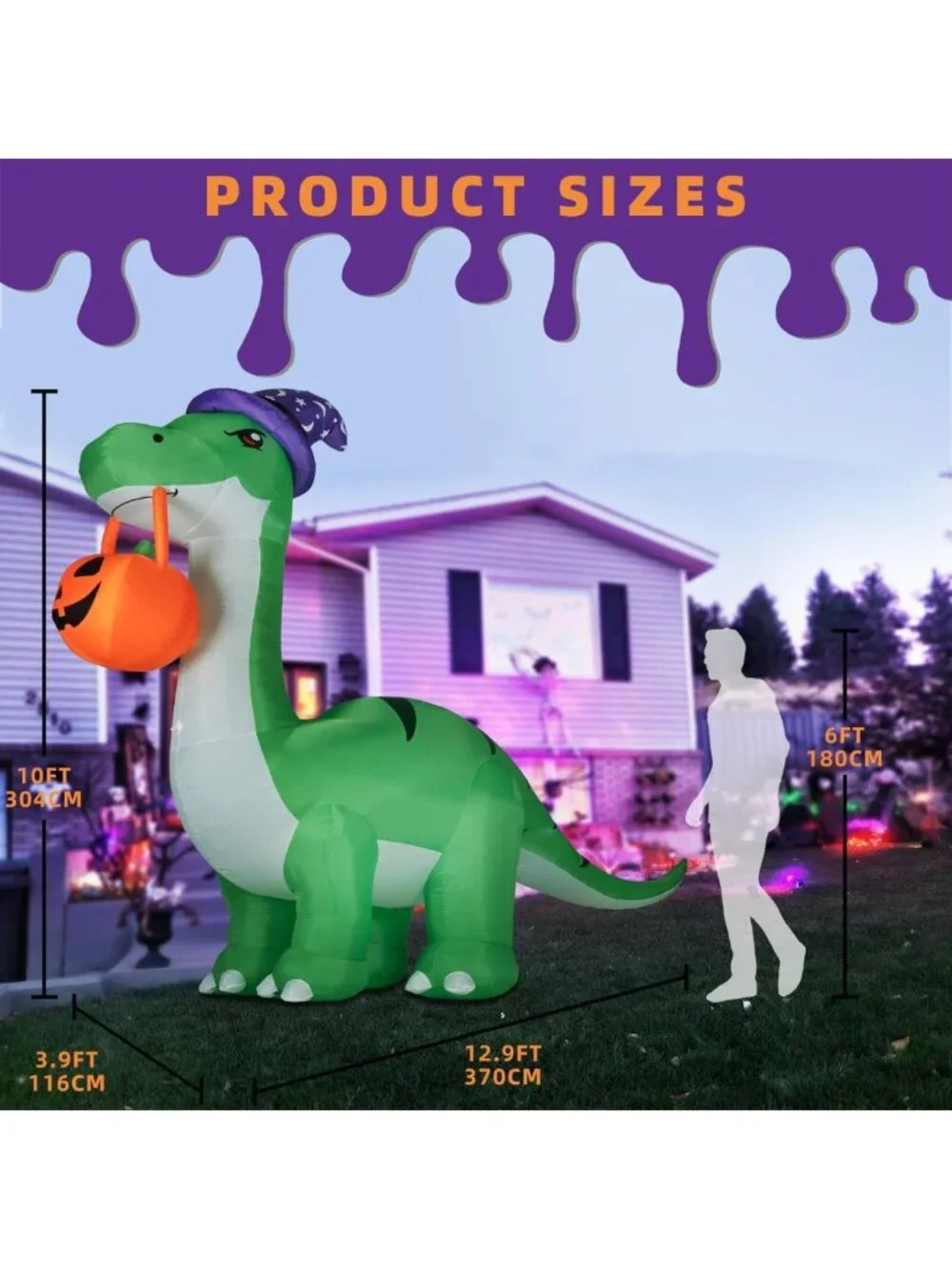 10FT Inflatable Dinosaur Halloween Decoration - Giant Outdoor Blow Up Decor